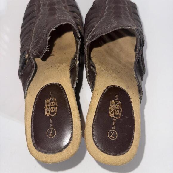 Route 66 Y2K 2000s Platform Chunky Brown Faux Leather Strappy Heel Mules Clogs - Picture 7 of 15